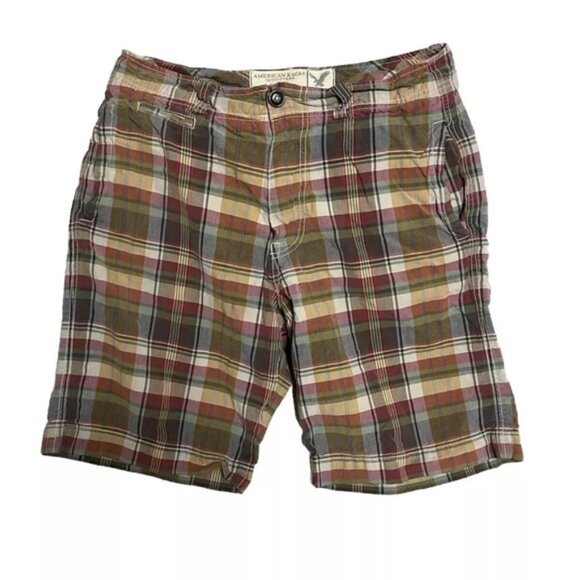 Mens American Eagle Plaid Casual Shorts Sz 32 100% Cotton - Picture 1 of 5